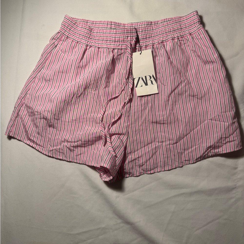 Zara Women's High Waist Pink Striped Shorts